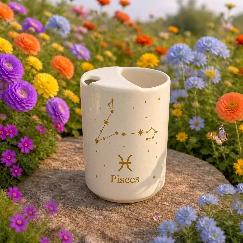 Handmade Pisces Zodiac Ceramic Mug – Celestial Astrology Coffee Cup, Minimalist Horoscope Tea Mug Siporia