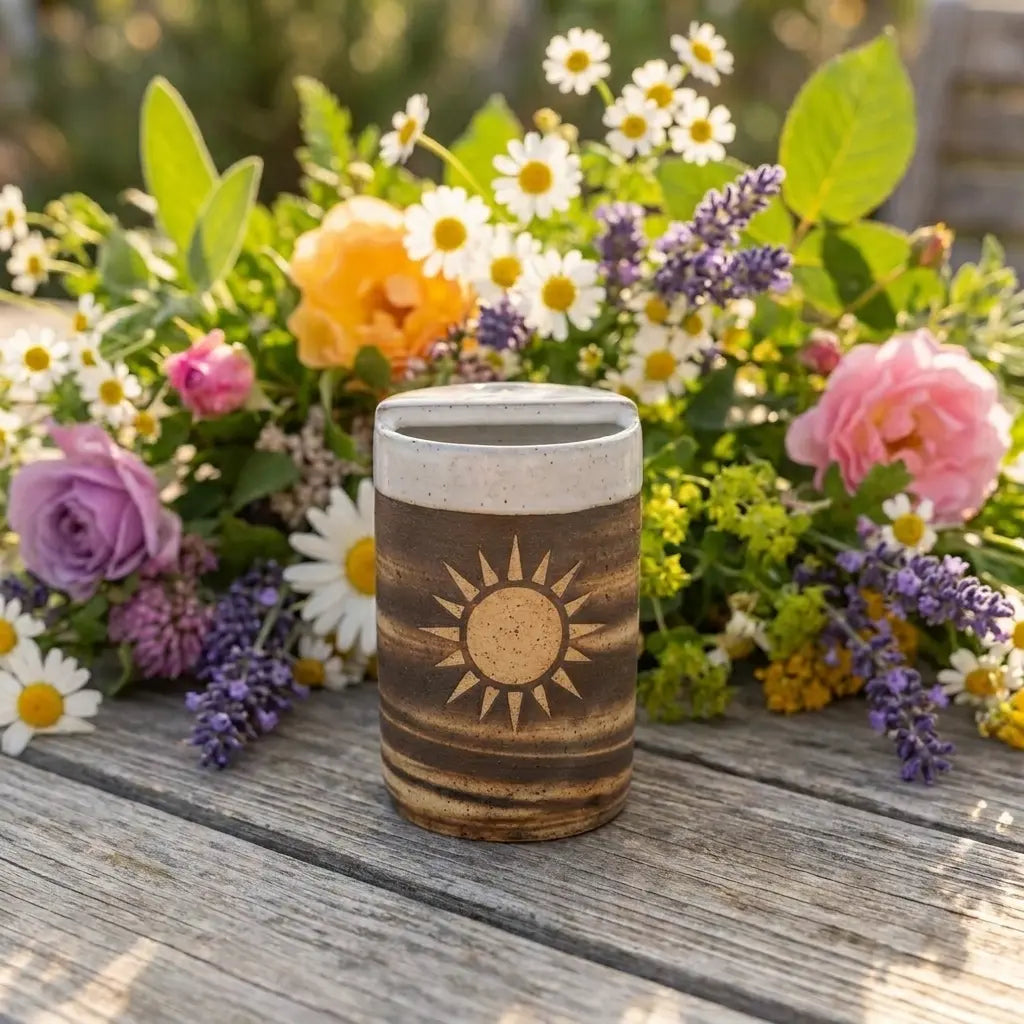 Sunburst Stoneware Mug | Rustic Handmade Ceramic Coffee & Tea Cup Siporia
