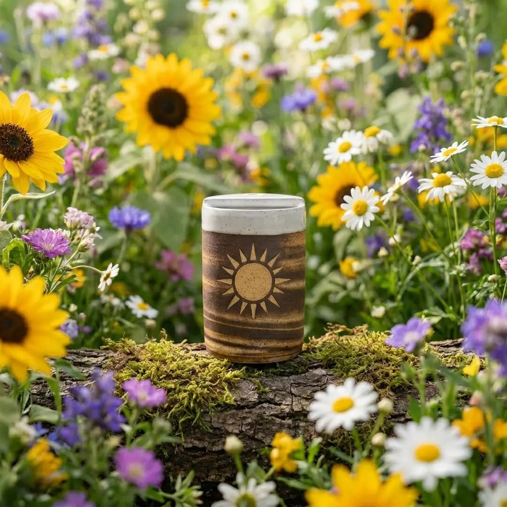 Sunburst Stoneware Mug | Rustic Handmade Ceramic Coffee & Tea Cup Siporia