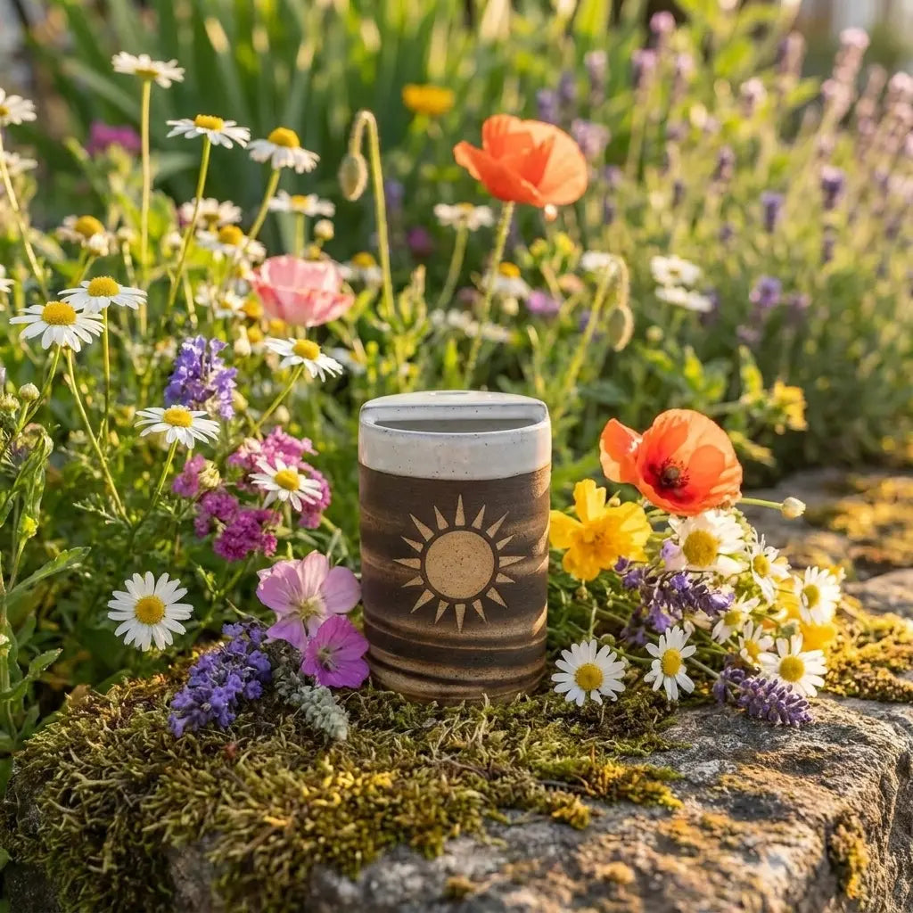 Sunburst Stoneware Mug | Rustic Handmade Ceramic Coffee & Tea Cup Siporia