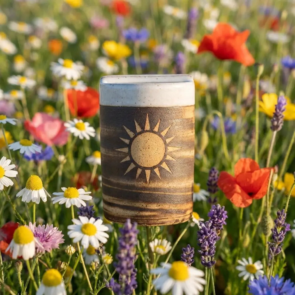 Sunburst Stoneware Mug | Rustic Handmade Ceramic Coffee & Tea Cup Siporia