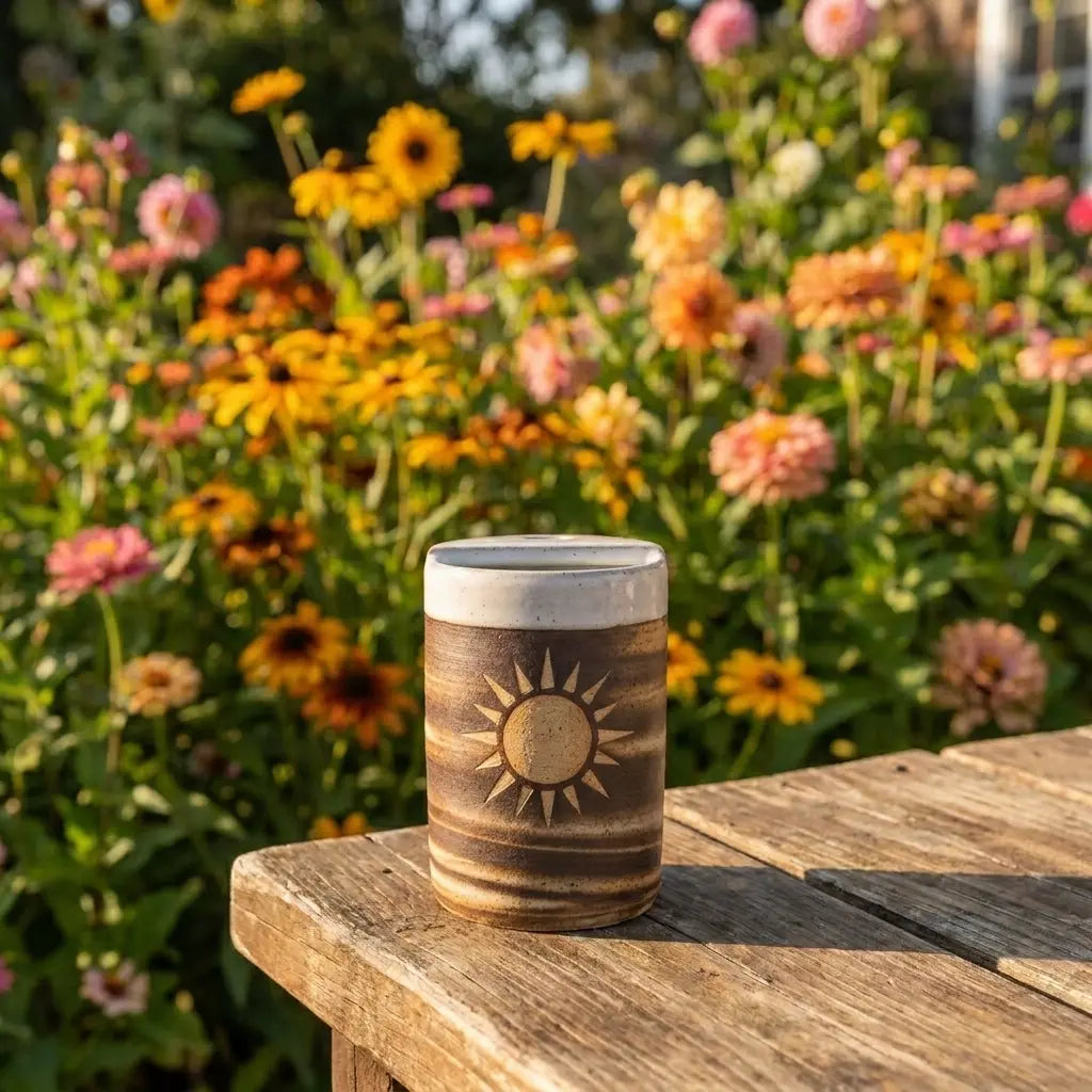 Sunburst Stoneware Mug | Rustic Handmade Ceramic Coffee & Tea Cup Siporia