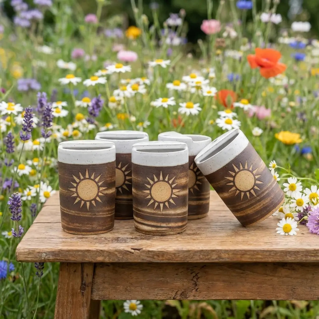 Sunburst Stoneware Mug | Rustic Handmade Ceramic Coffee & Tea Cup Siporia