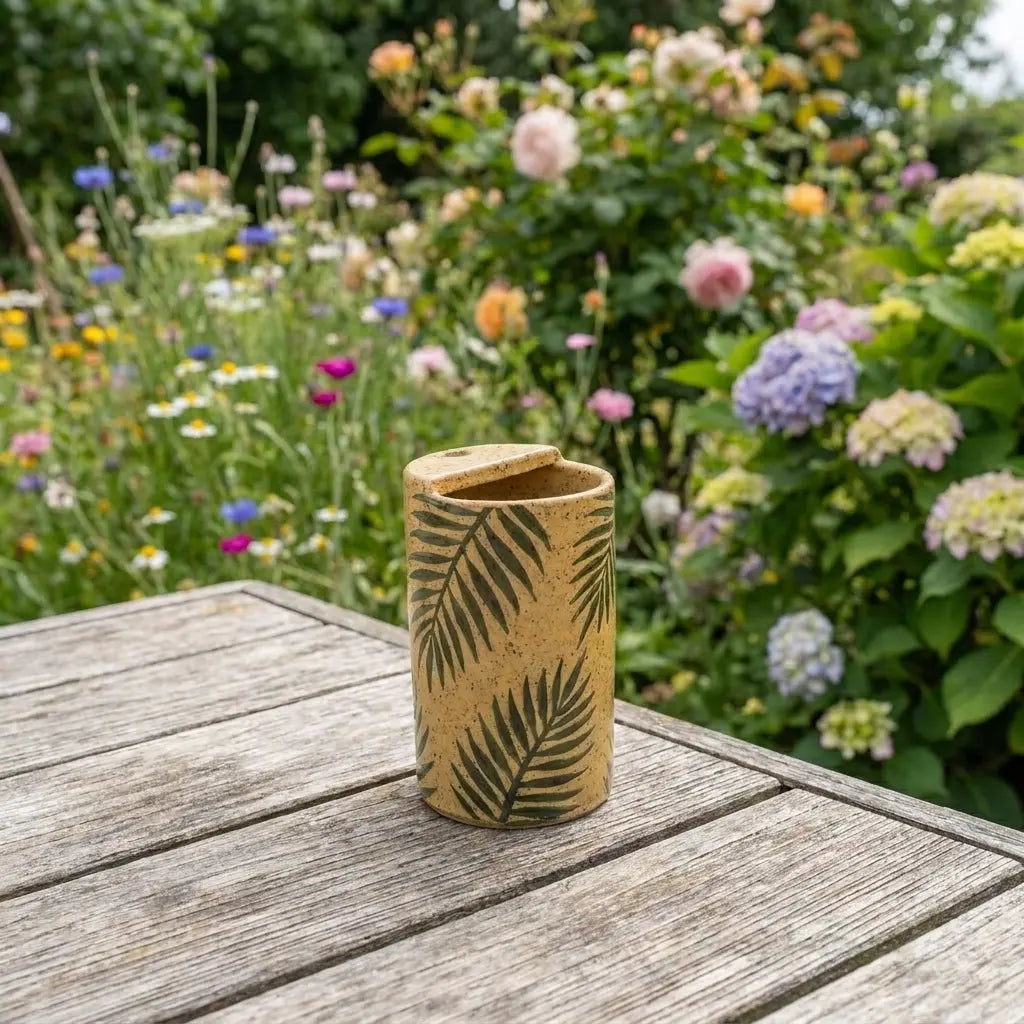 Tropical Palm Leaf Stoneware Mug | Handmade Botanical Ceramic Coffee Cup Siporia