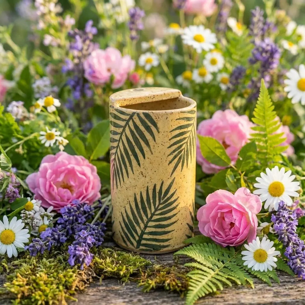 Tropical Palm Leaf Stoneware Mug | Handmade Botanical Ceramic Coffee Cup Siporia