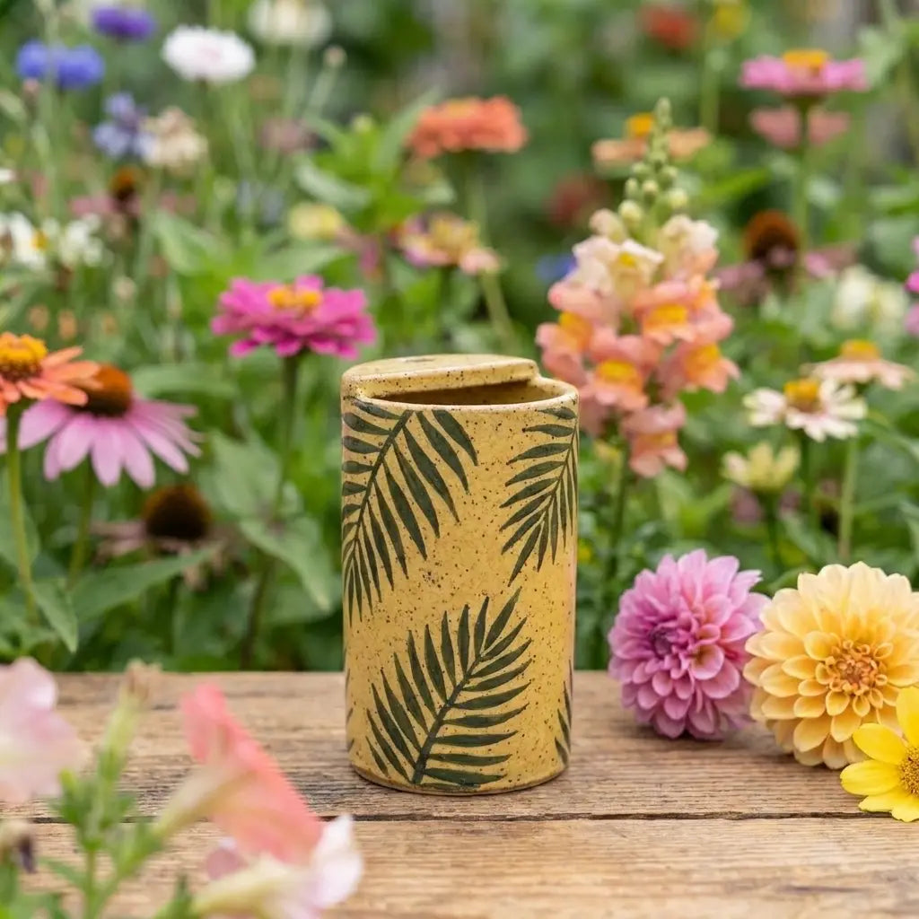 Tropical Palm Leaf Stoneware Mug | Handmade Botanical Ceramic Coffee Cup Siporia