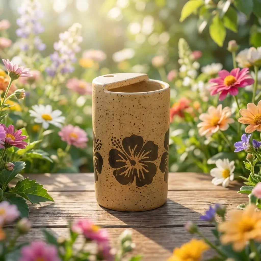 Hibiscus Bloom Stoneware Mug | Tropical Floral Handmade Ceramic Coffee Cup Siporia