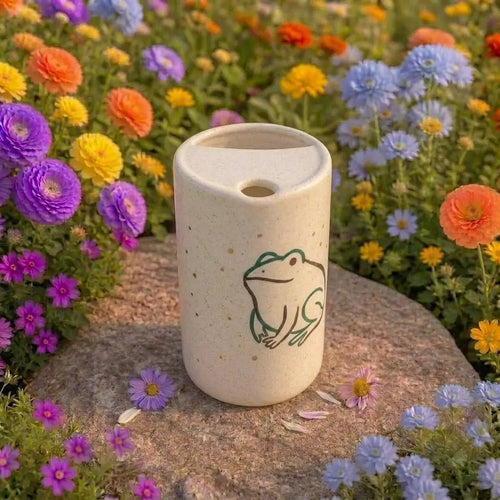 Cute Frog Ceramic Mug with Lid | Minimalist Frog Coffee Cup | Handmade Cottagecore Tea Mug Gift Siporia