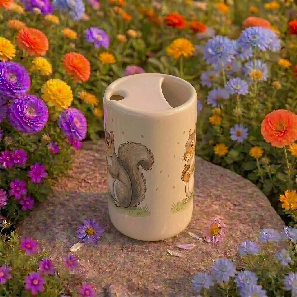 Cute Woodland Squirrel Ceramic Mug with Lid | Cozy Storybook Animal Coffee Cup | Handmade Aesthetic Tea Mug Gift Siporia