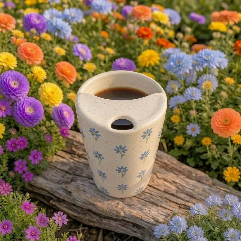 Blue Daisy Pattern Ceramic Mug | Handmade Artisan Tea & Coffee Cup Siporia