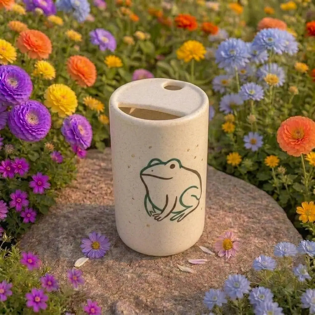 Cute Frog Ceramic Mug with Lid | Minimalist Frog Coffee Cup | Handmade Cottagecore Tea Mug Gift Siporia