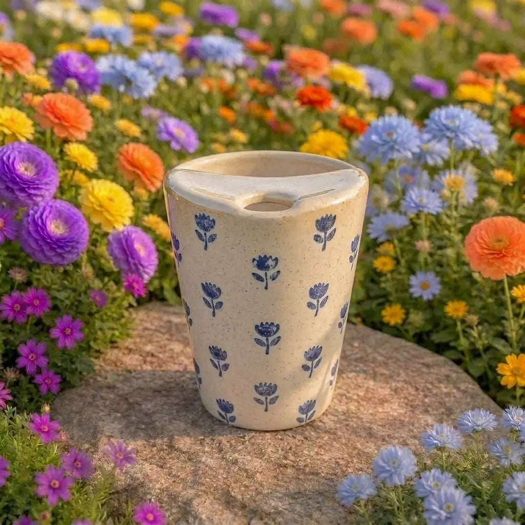 Blue Wildflower Pattern Ceramic Mug | Handmade Artisan Tea & Coffee Cup Siporia