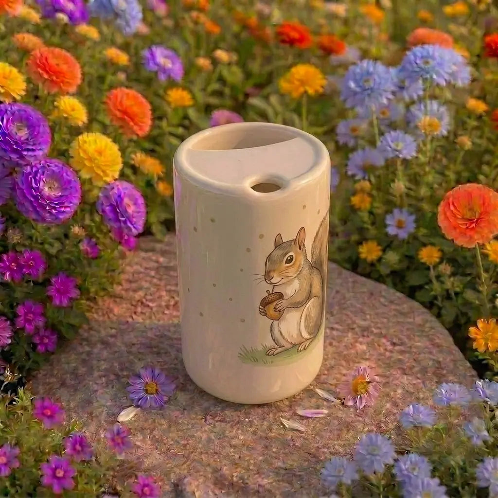 Cute Woodland Squirrel Ceramic Mug with Lid | Cozy Storybook Animal Coffee Cup | Handmade Aesthetic Tea Mug Gift Siporia