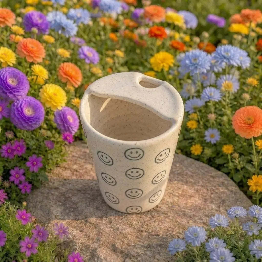 Smiley Face Pattern Ceramic Mug | Handmade Artisan Coffee & Tea Cup Siporia