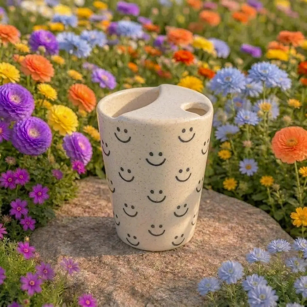 Happy Smiley Pattern Ceramic Mug | Handmade Artisan Coffee & Tea Cup Siporia