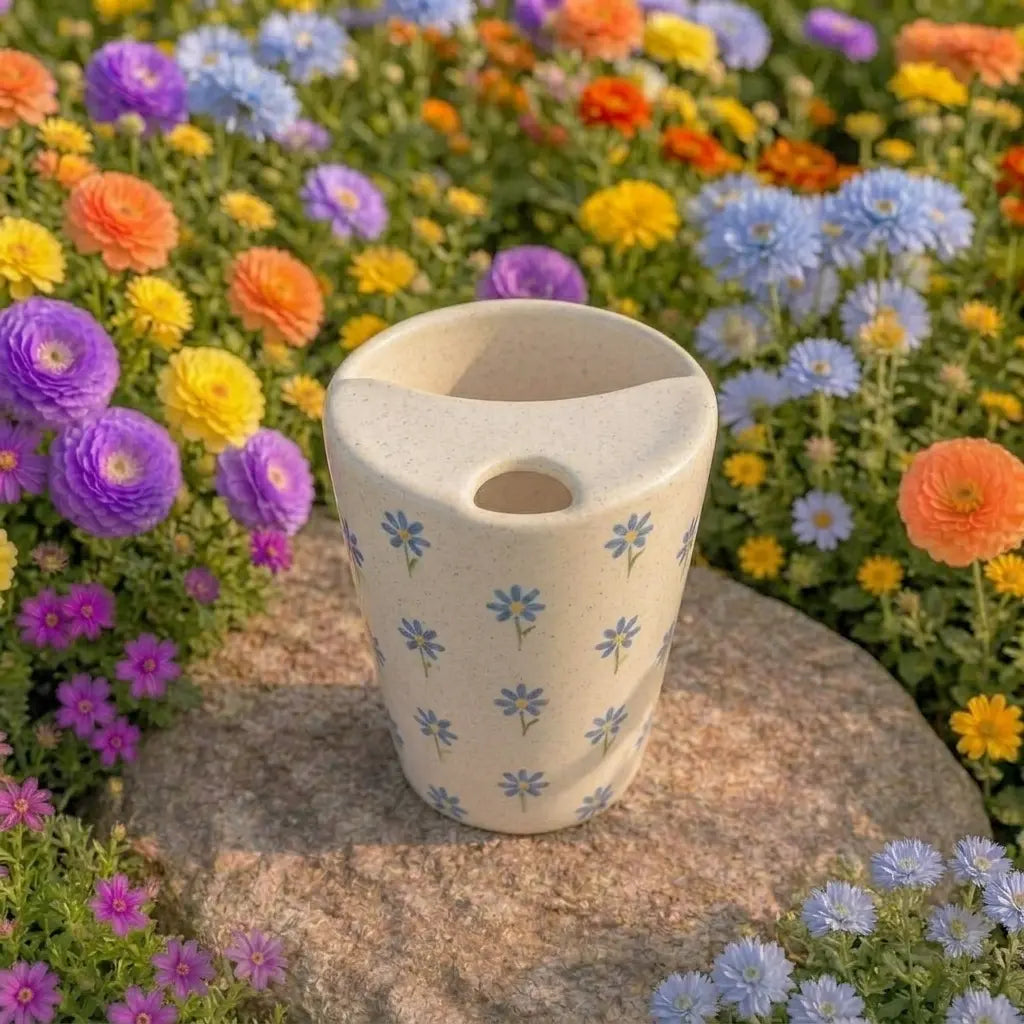Blue Daisy Pattern Ceramic Mug | Handmade Artisan Tea & Coffee Cup Siporia