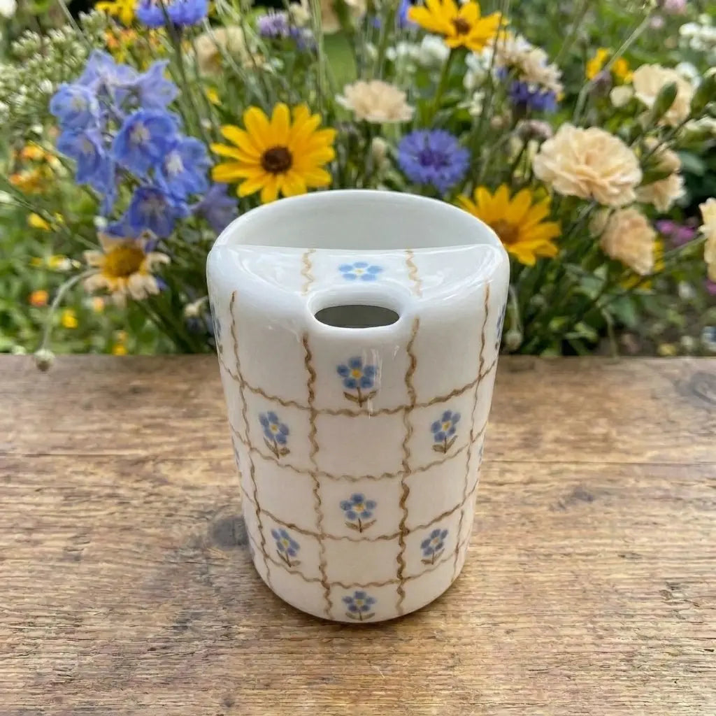 Handmade Rose Checkered Ceramic Mug | Cottagecore Floral Coffee Cup Siporia