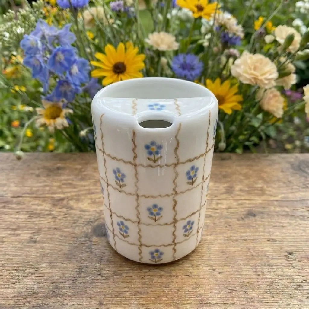Handmade Rose Checkered Ceramic Mug | Cottagecore Floral Coffee Cup Siporia
