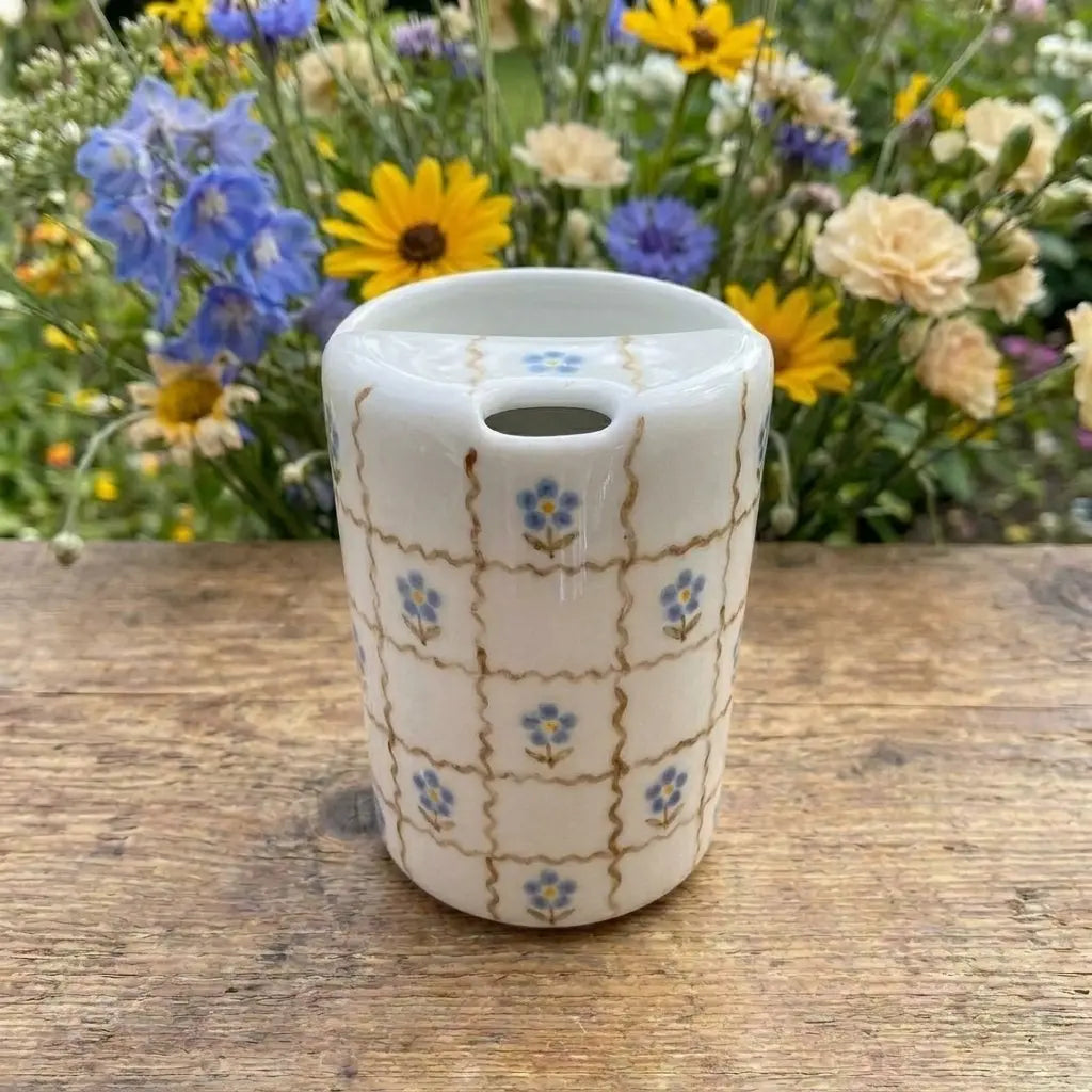 Handmade Rose Checkered Ceramic Mug | Cottagecore Floral Coffee Cup Siporia