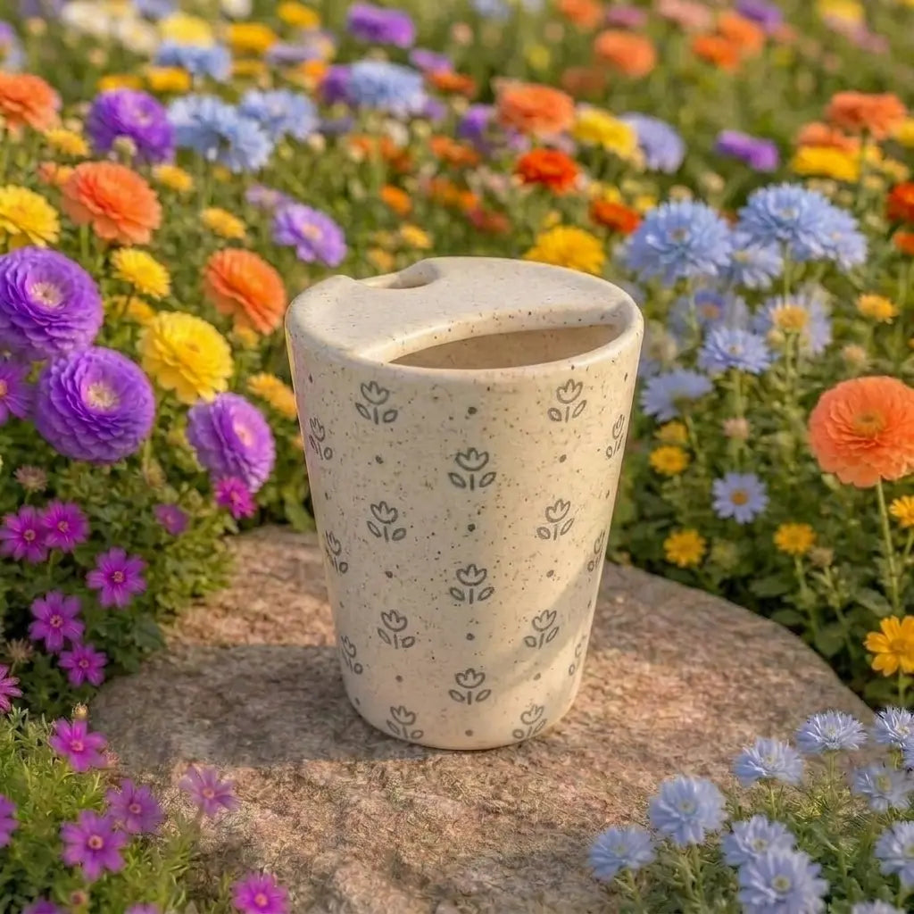 Minimalist Tulip Pattern Ceramic Mug | Handmade Artisan Tea & Coffee Cup Siporia
