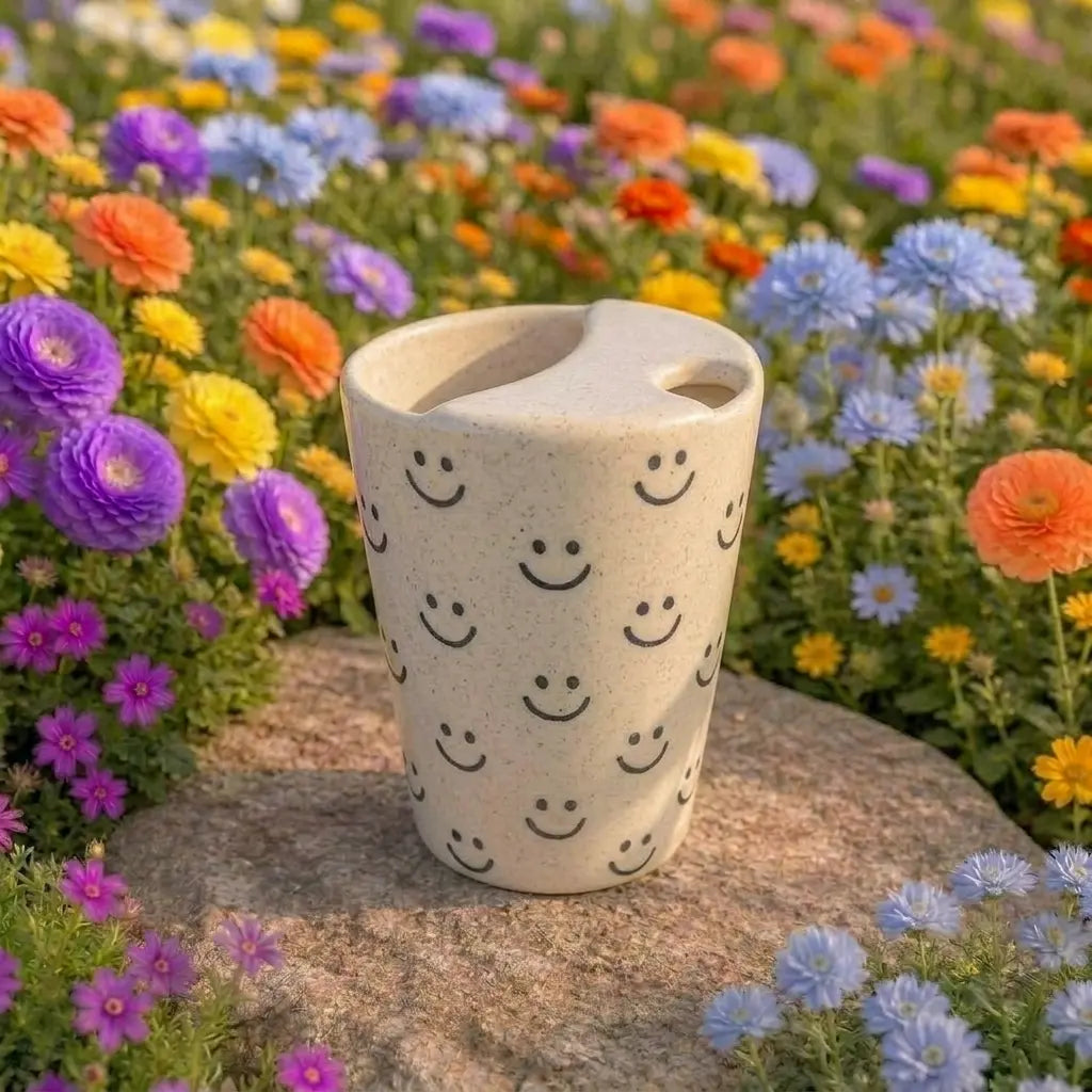 Happy Smiley Pattern Ceramic Mug | Handmade Artisan Coffee & Tea Cup Siporia
