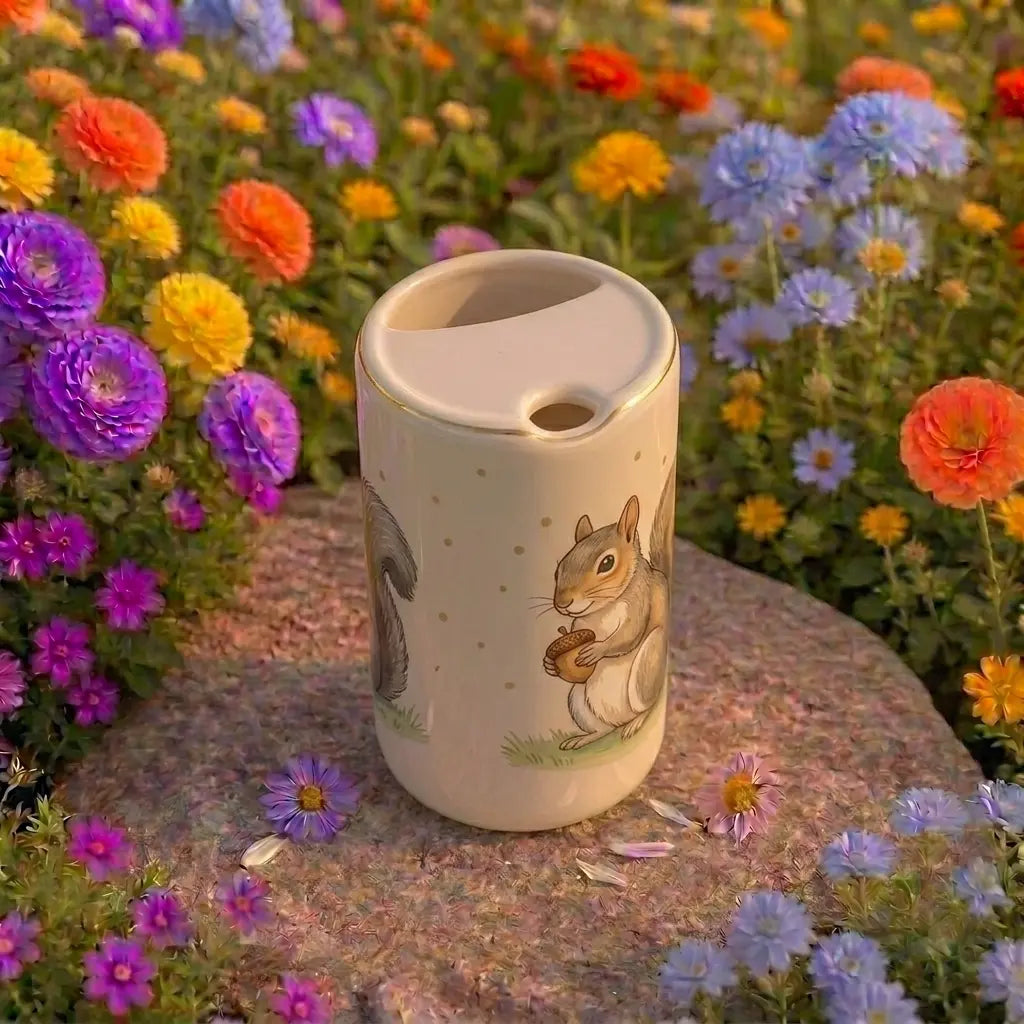 Cute Woodland Squirrel Ceramic Mug with Lid | Cozy Storybook Animal Coffee Cup | Handmade Aesthetic Tea Mug Gift Siporia