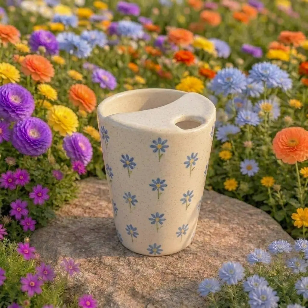 Blue Daisy Pattern Ceramic Mug | Handmade Artisan Tea & Coffee Cup Siporia
