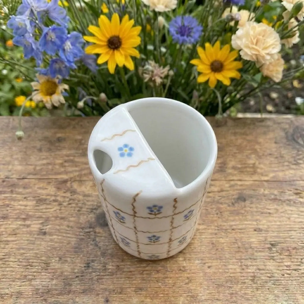 Handmade Rose Checkered Ceramic Mug | Cottagecore Floral Coffee Cup Siporia