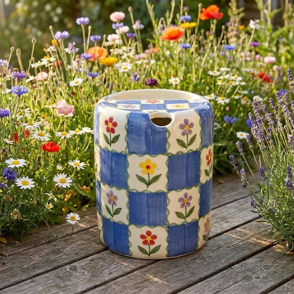Handmade Floral Picnic Ceramic Mug | Cottagecore Checkered Coffee Cup Siporia