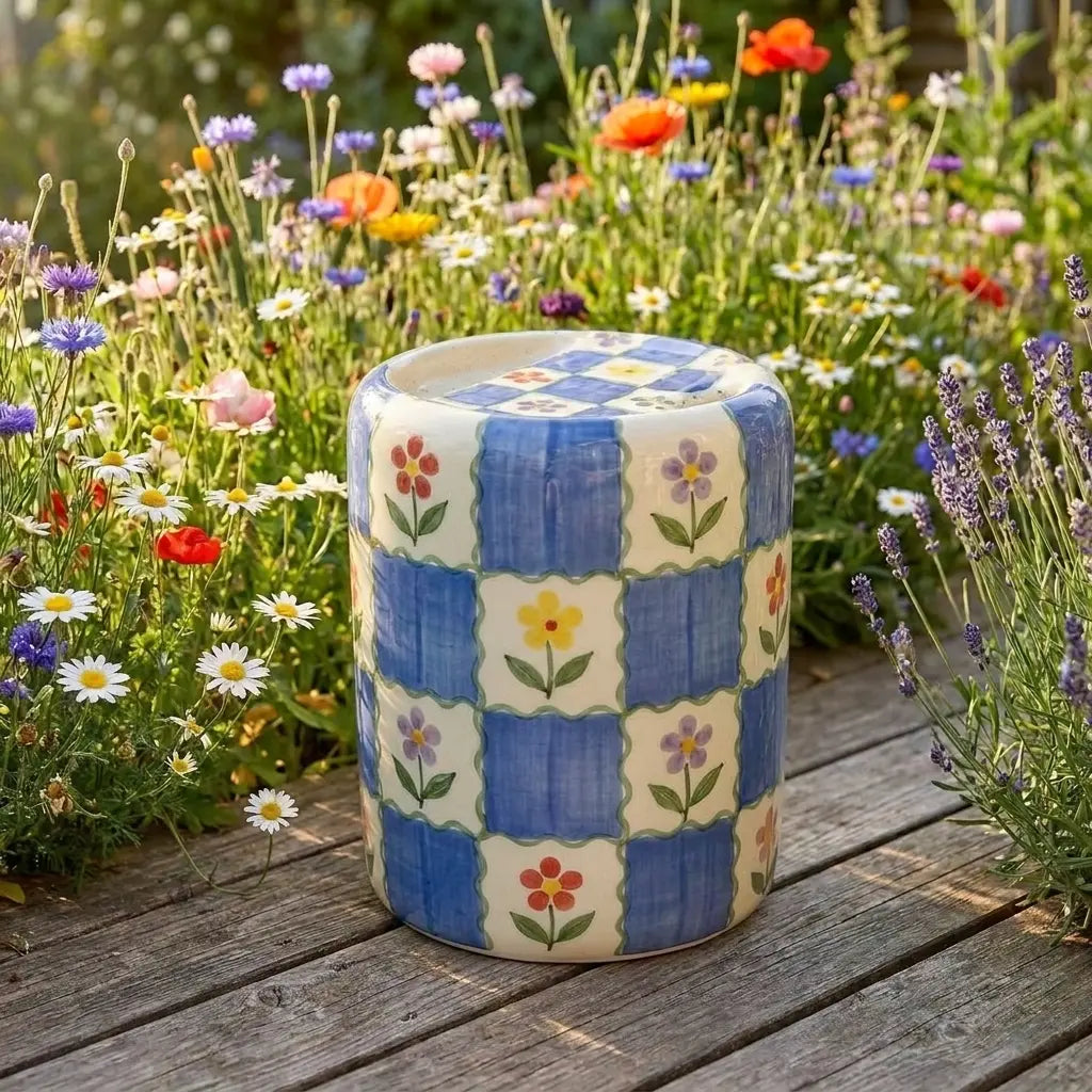 Handmade Floral Picnic Ceramic Mug | Cottagecore Checkered Coffee Cup Siporia
