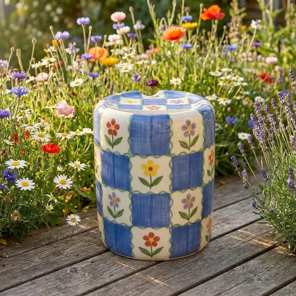Handmade Floral Picnic Ceramic Mug | Cottagecore Checkered Coffee Cup Siporia