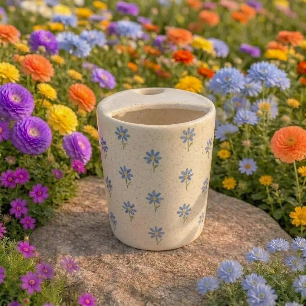 Blue Daisy Pattern Ceramic Mug | Handmade Artisan Tea & Coffee Cup Siporia