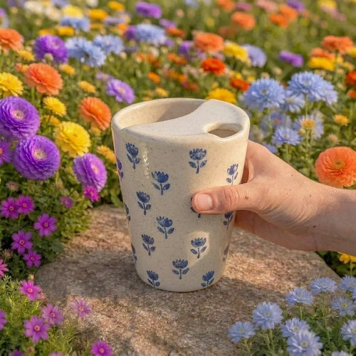Blue Wildflower Pattern Ceramic Mug | Handmade Artisan Tea & Coffee Cup Siporia