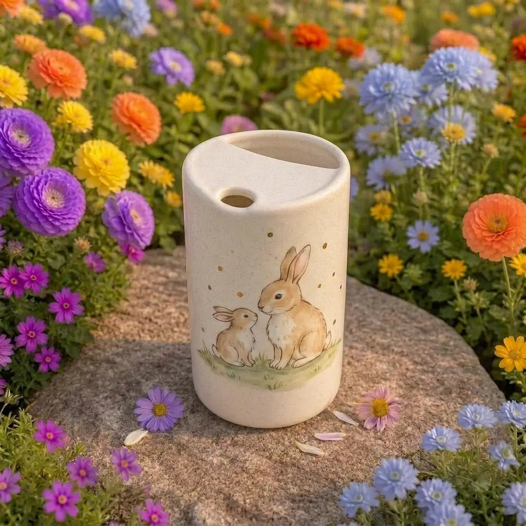 Cute Bunny Ceramic Mug with Straw | Cozy Rabbit Coffee Cup | Handmade Cottagecore Tea Mug Gift Siporia