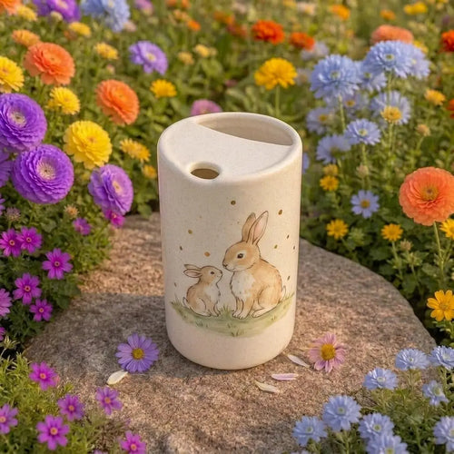 Cute Bunny Ceramic Mug with Straw | Cozy Rabbit Coffee Cup | Handmade Cottagecore Tea Mug Gift Siporia