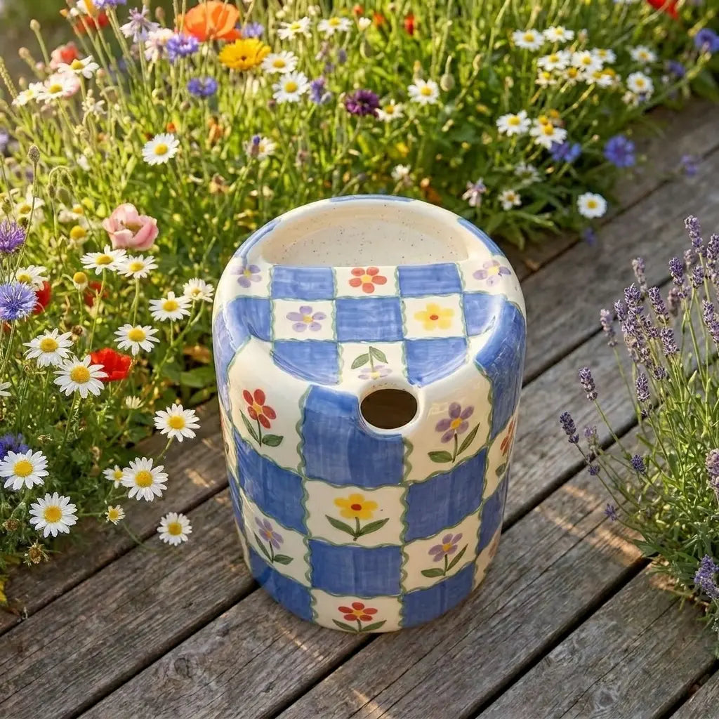 Handmade Floral Picnic Ceramic Mug | Cottagecore Checkered Coffee Cup Siporia