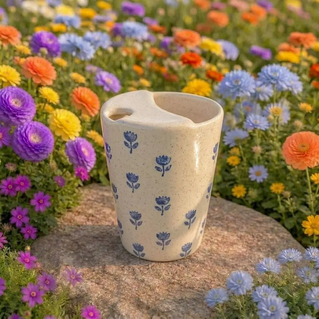 Blue Wildflower Pattern Ceramic Mug | Handmade Artisan Tea & Coffee Cup Siporia