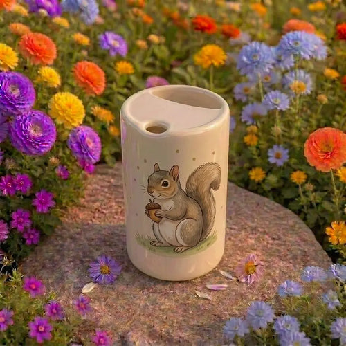 Cute Woodland Squirrel Ceramic Mug with Lid | Cozy Storybook Animal Coffee Cup | Handmade Aesthetic Tea Mug Gift Siporia