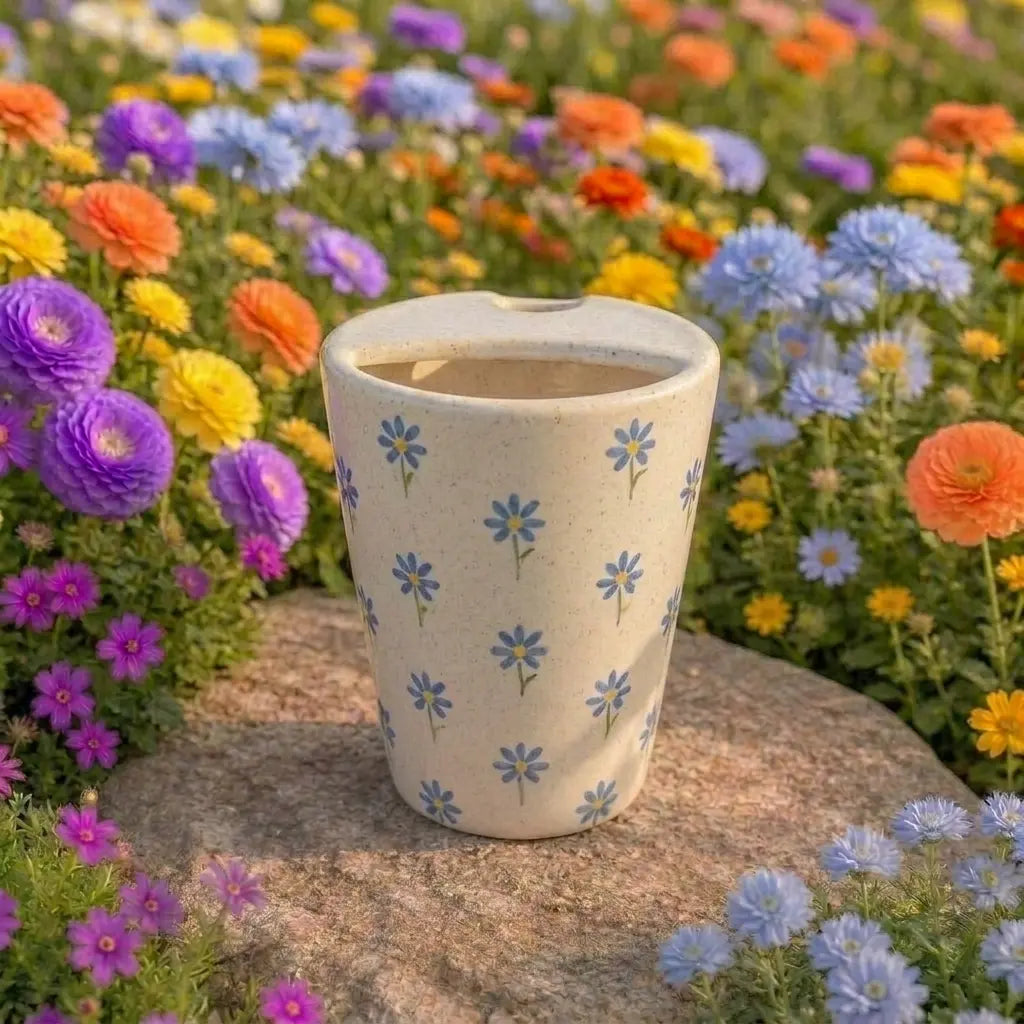 Blue Daisy Pattern Ceramic Mug | Handmade Artisan Tea & Coffee Cup Siporia