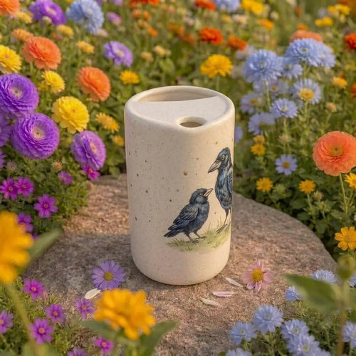 Cute Crow Ceramic Mug with Lid | Cozy Woodland Bird Coffee Cup | Handmade Cottagecore Tea Mug Gift Siporia