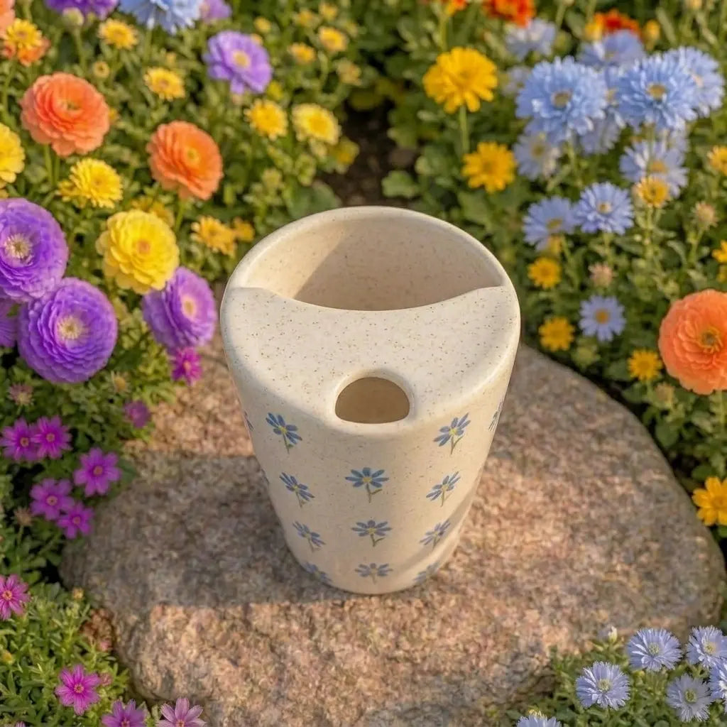 Blue Daisy Pattern Ceramic Mug | Handmade Artisan Tea & Coffee Cup Siporia