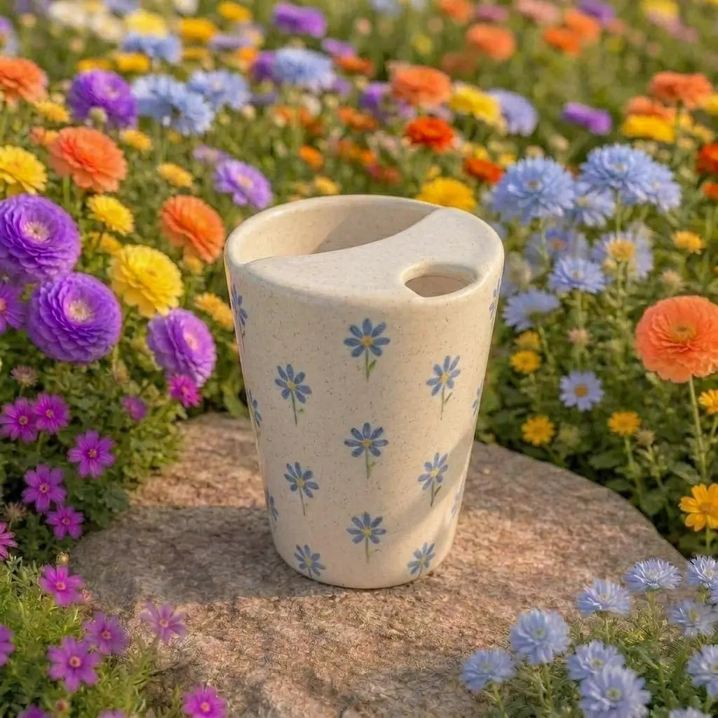 Blue Daisy Pattern Ceramic Mug | Handmade Artisan Tea & Coffee Cup Siporia
