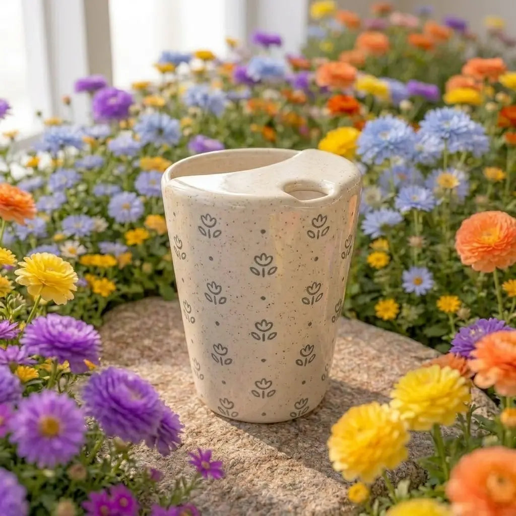 Minimalist Tulip Pattern Ceramic Mug | Handmade Artisan Tea & Coffee Cup Siporia