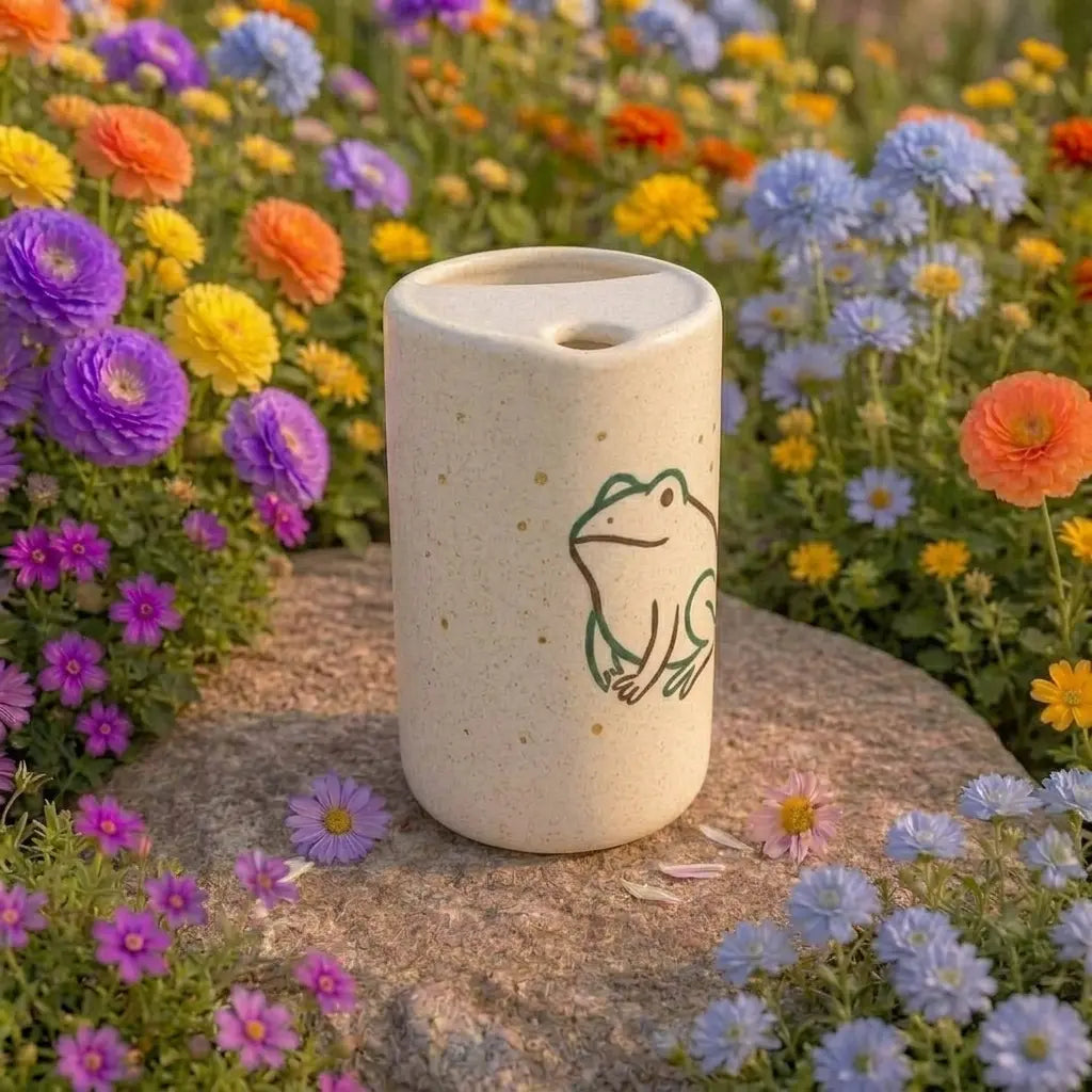 Cute Frog Ceramic Mug with Lid | Minimalist Frog Coffee Cup | Handmade Cottagecore Tea Mug Gift Siporia
