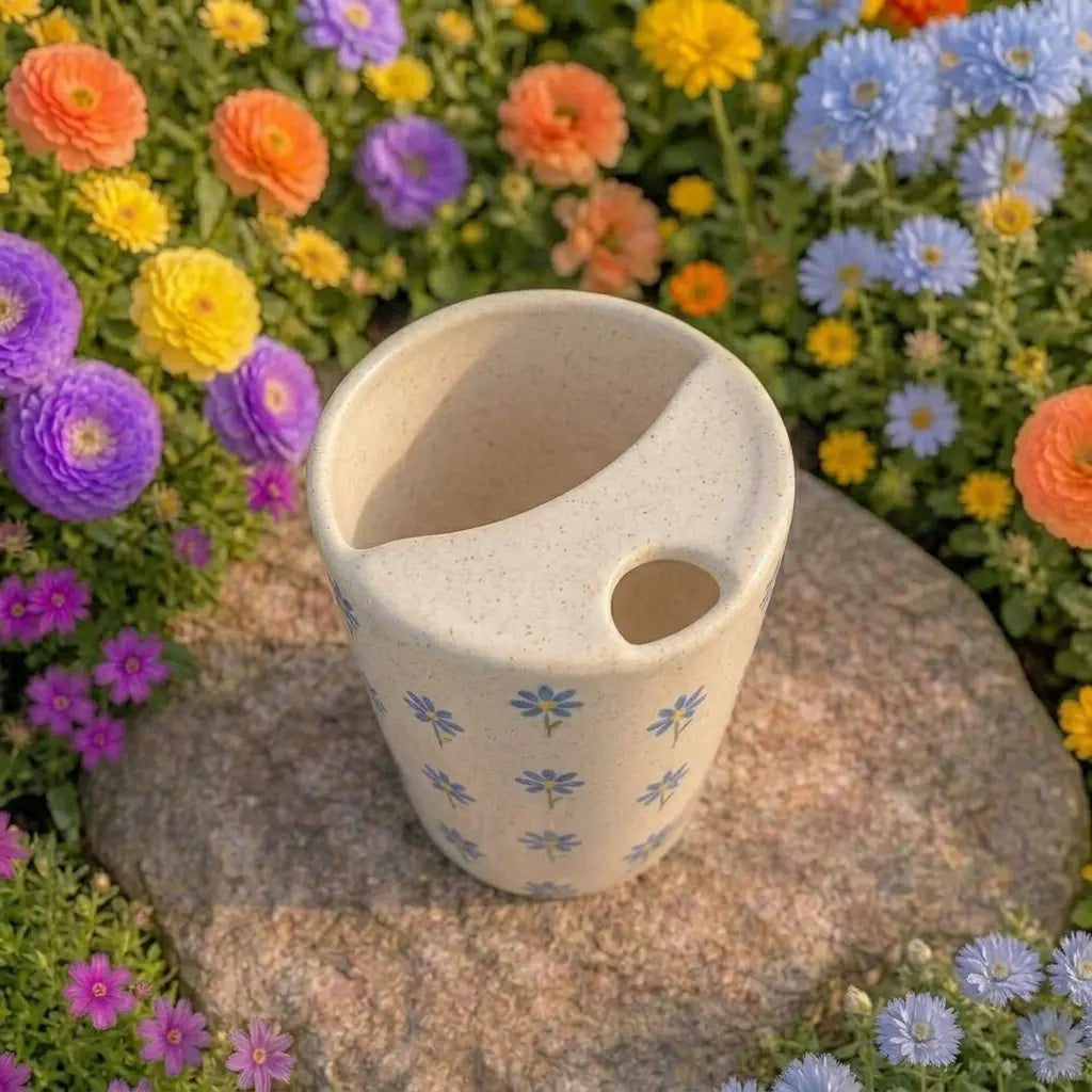 Blue Daisy Pattern Ceramic Mug | Handmade Artisan Tea & Coffee Cup Siporia