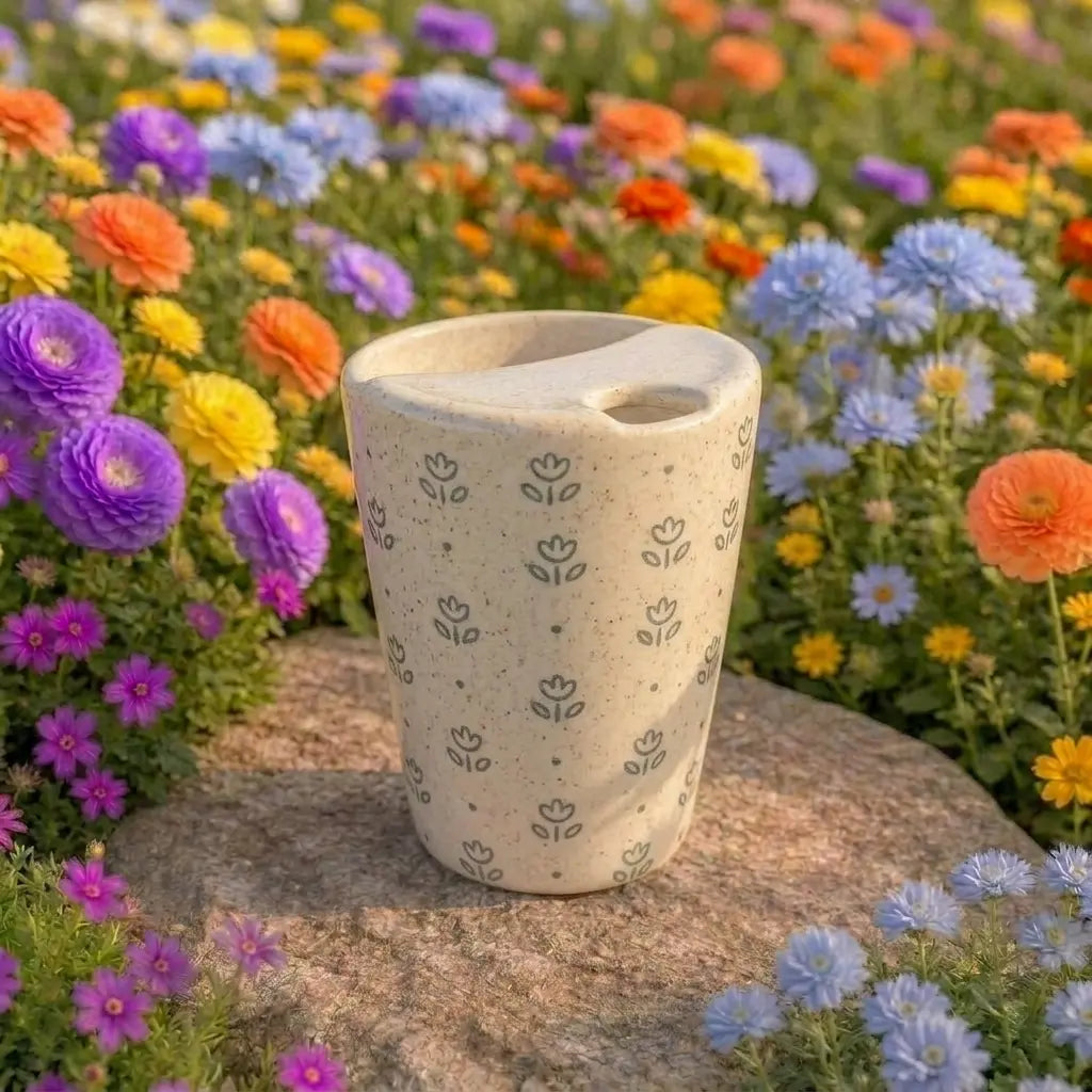 Minimalist Tulip Pattern Ceramic Mug | Handmade Artisan Tea & Coffee Cup Siporia