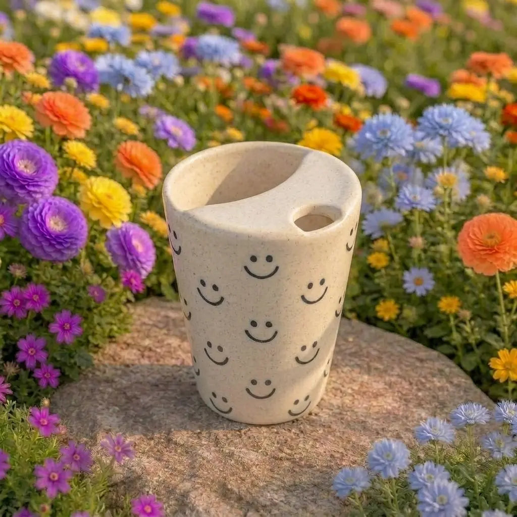 Happy Smiley Pattern Ceramic Mug | Handmade Artisan Coffee & Tea Cup Siporia