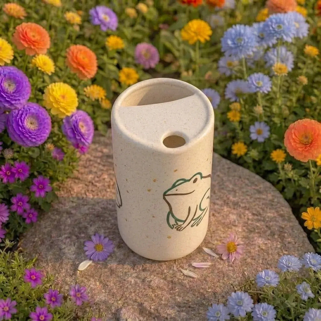 Cute Frog Ceramic Mug with Lid | Minimalist Frog Coffee Cup | Handmade Cottagecore Tea Mug Gift Siporia