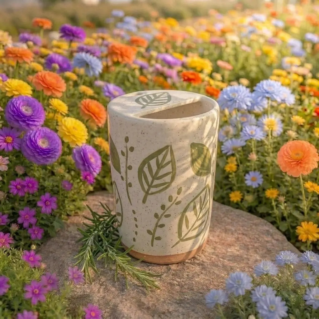 Handmade Leaf Pattern Ceramic Mug | Minimalist Botanical Coffee Cup Siporia