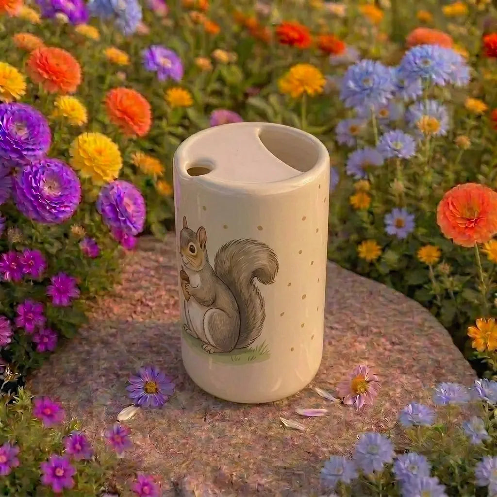Cute Woodland Squirrel Ceramic Mug with Lid | Cozy Storybook Animal Coffee Cup | Handmade Aesthetic Tea Mug Gift Siporia